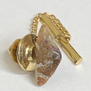 Vintage natural asymmetrical agate stone tie tack  gold tone